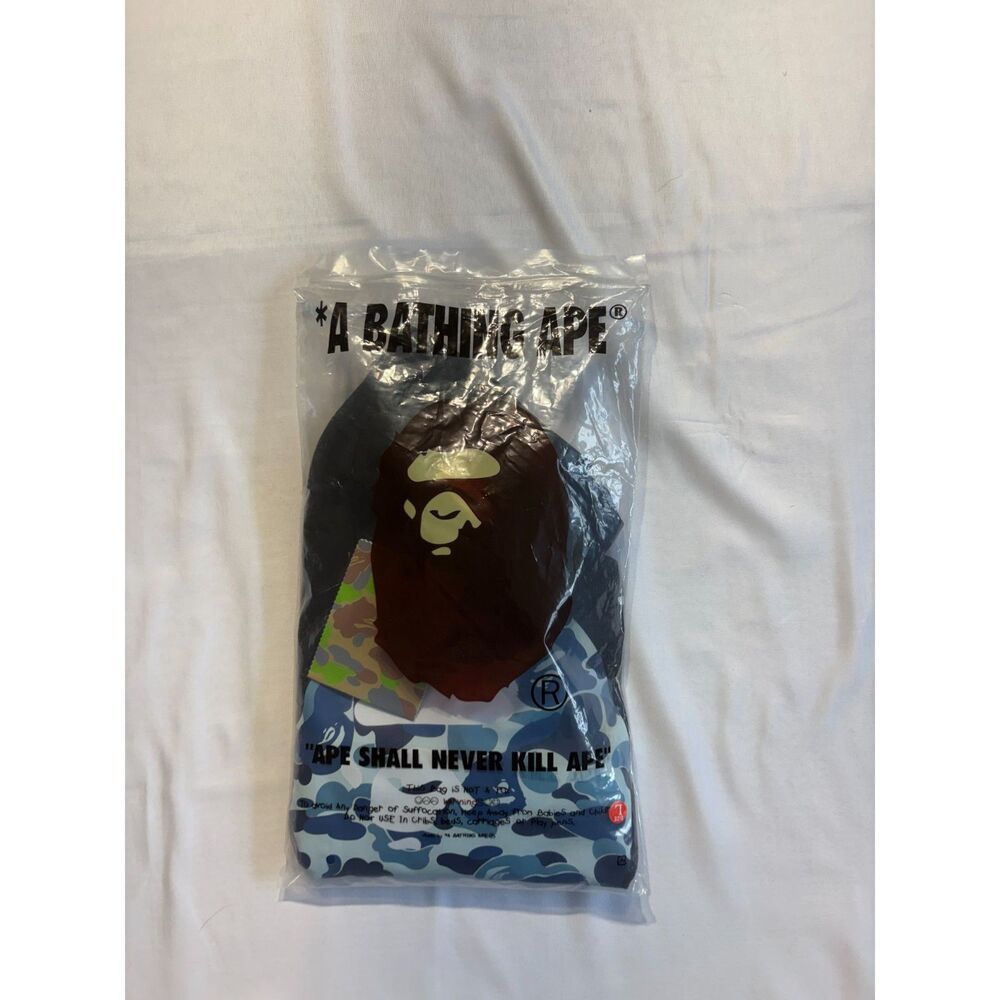 BAPE A Bathing Ape Blue ABC Camo Ape Head T-Shirt Black Made in Japan L